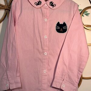 Pink Cat Embroidered Kids Shirt 95% cotton
